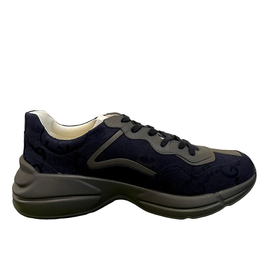 GUCCI GG Supreme Rhython Sneakers Navy Blue Gray Canvas Men's 11 | US 11.5 New